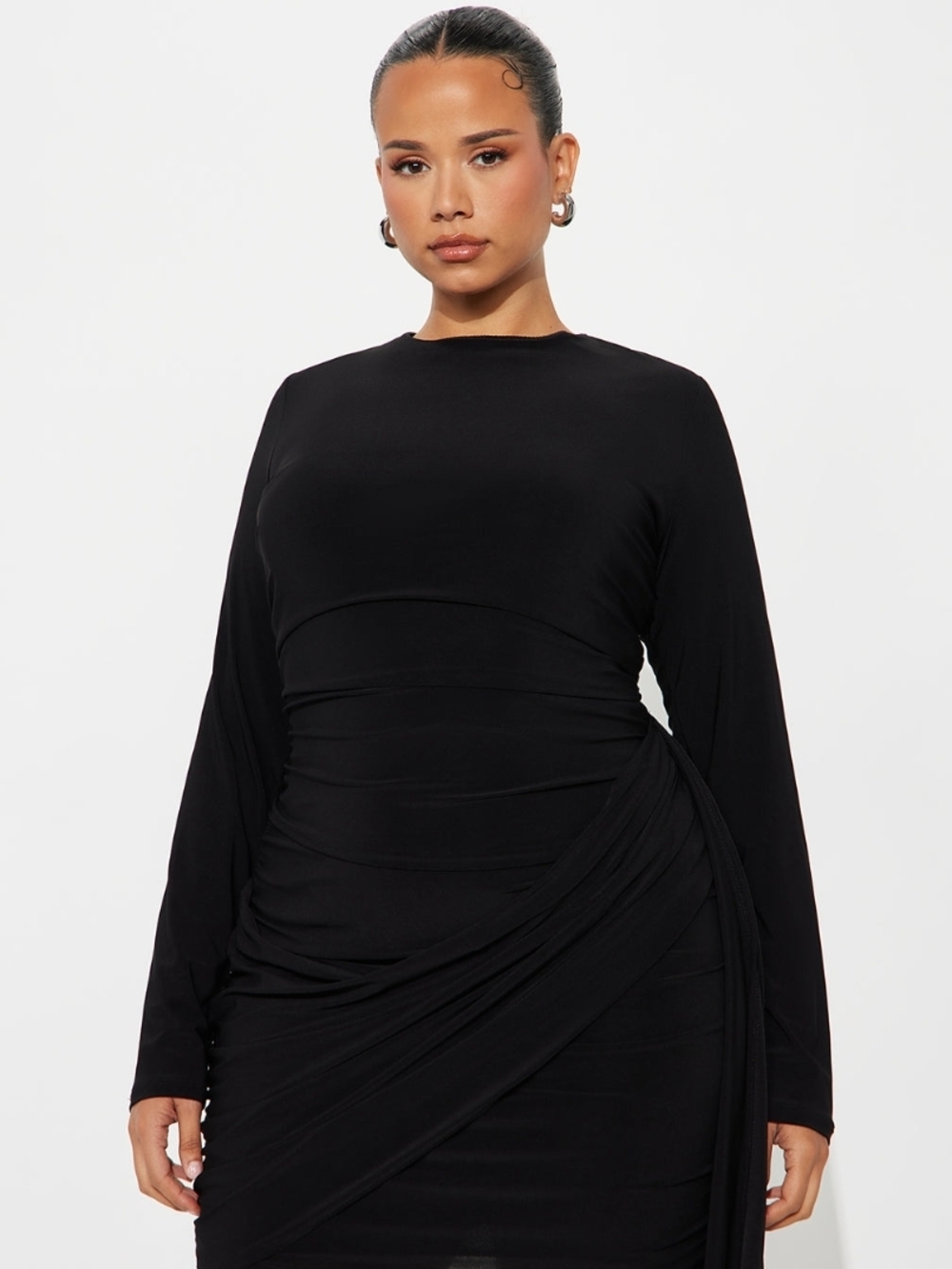 Fashion Nova Stella Ruched Long Sleeve Mini Dress - Black (1X) (EUC) - Picture 6 of 11